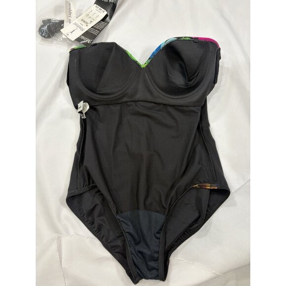Miraclesuit Black & Floral Underwire One Piece Swimsuit Size 12 - Picture 3 of 9